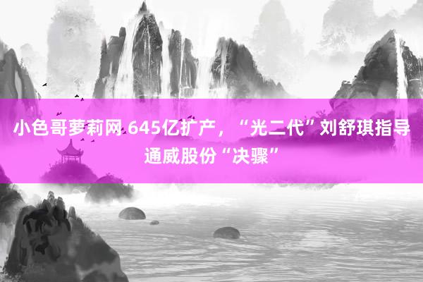 小色哥萝莉网 645亿扩产，“光二代”刘舒琪指导通威股份“决骤”