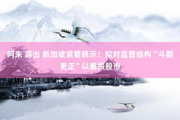 阿朱 露出 新加坡紧要晓示！拟对监管结构“斗胆更正”以重振股市