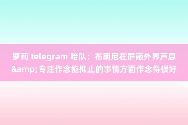 萝莉 telegram 哈队：布朗尼在屏蔽外界声息&专注作念能抑止的事情方面作念得很好