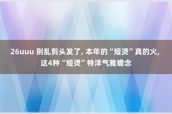 26uuu 别乱剪头发了， 本年的“短烫”真的火， 这4种“短烫”特洋气雅瞻念