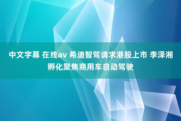 中文字幕 在线av 希迪智驾请求港股上市 李泽湘孵化聚焦商用车自动驾驶