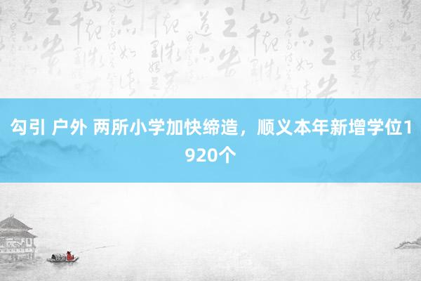 勾引 户外 两所小学加快缔造，顺义本年新增学位1920个